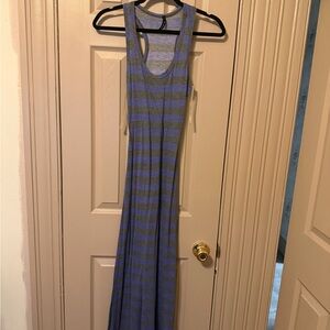 Elegant Blue and Gray Striped Maxi Dress